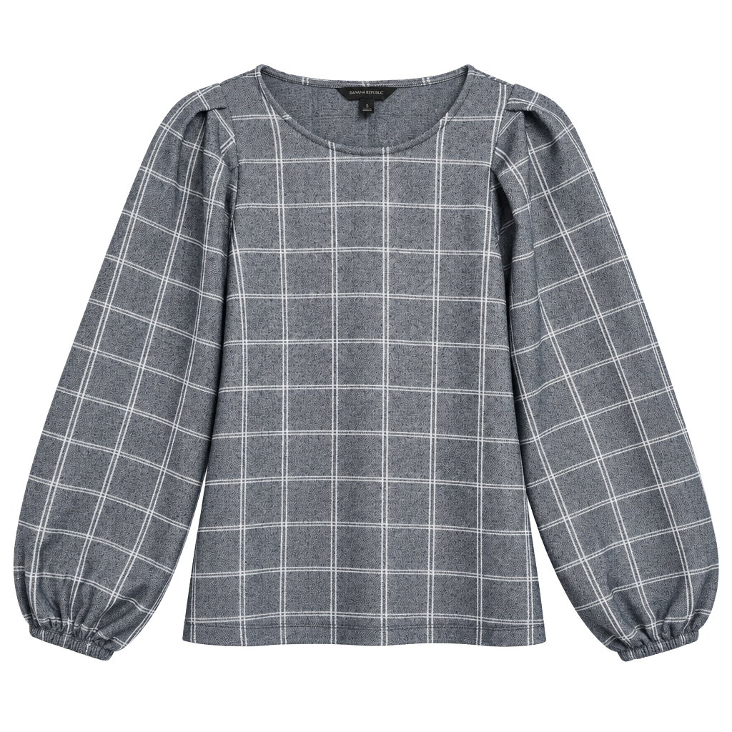 Banana Republic Plaid Puff Sleeve Top Size S Blue White 1