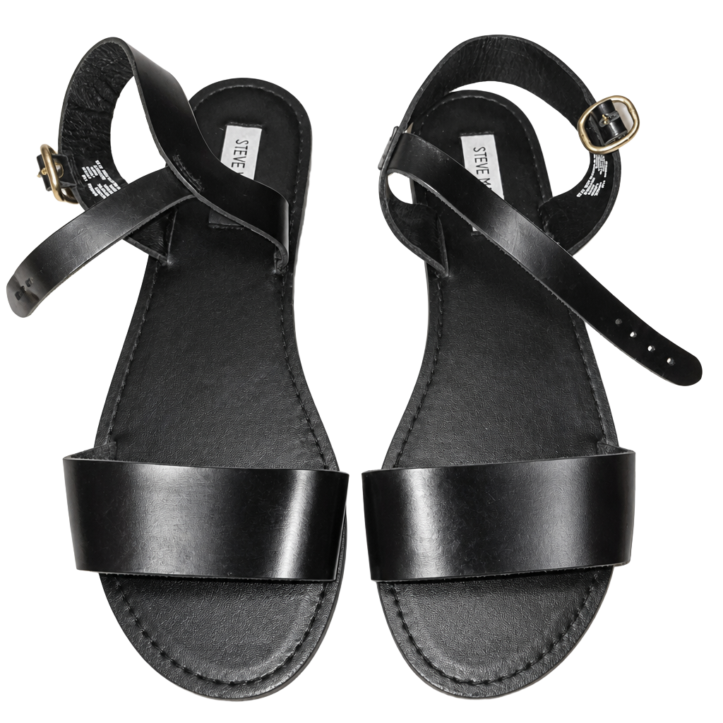 Steve Madden Donddi Sandals Size 11M Black Leather Flat Ankle Strap 1