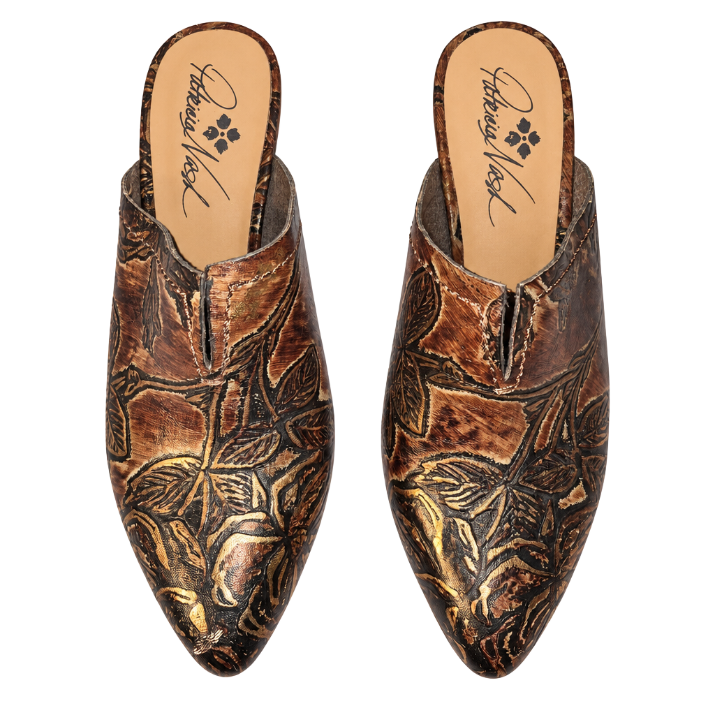 Patricia Nash Ruffina Mules Brown Gold Bark Leather Slide 1
