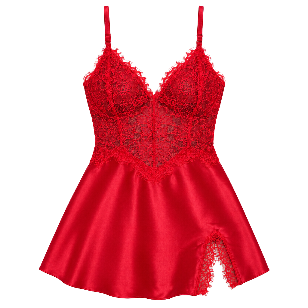 Victoria'S Secret Size S/P Red Satin Lace Babydoll 1