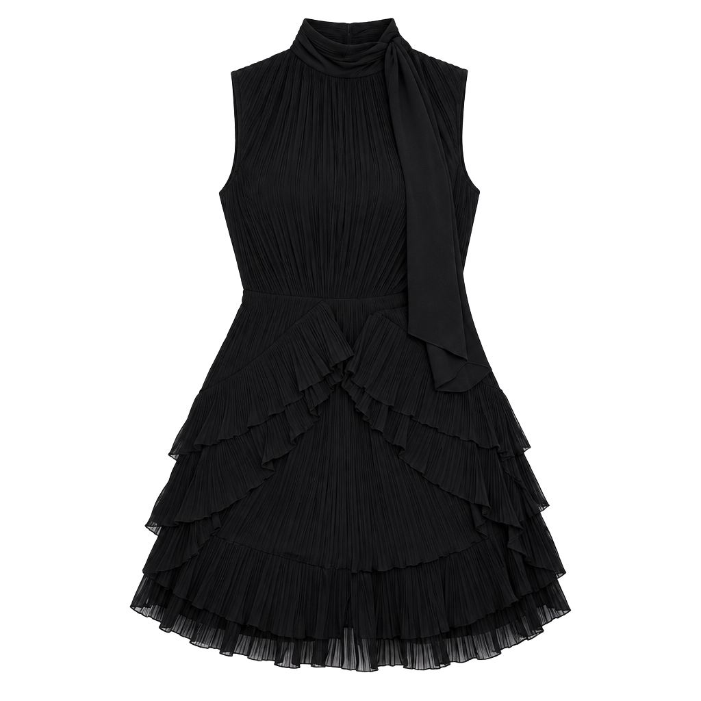Lulus Pleated Mini Dress Size L Black 1