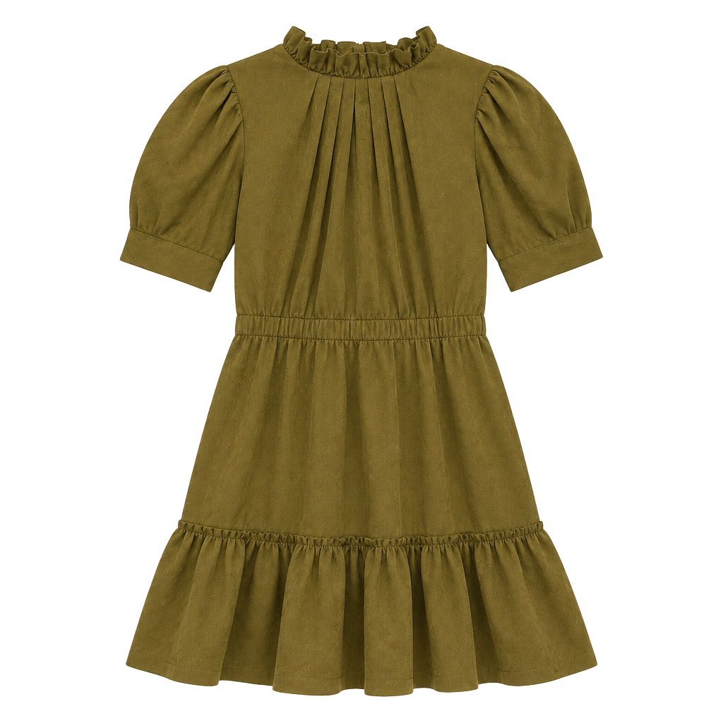Alice + Olivia Puff Sleeve Tiered Mini Dress Size 4 Olive Ruffle Neck Boho 1