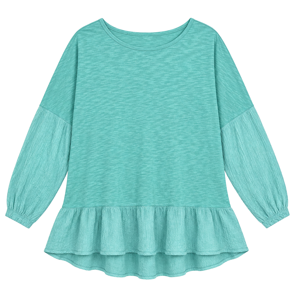 Matilda Jane Women’s Long Sleeve Peplum Oversized Top Size S Teal Boho Prairie 1