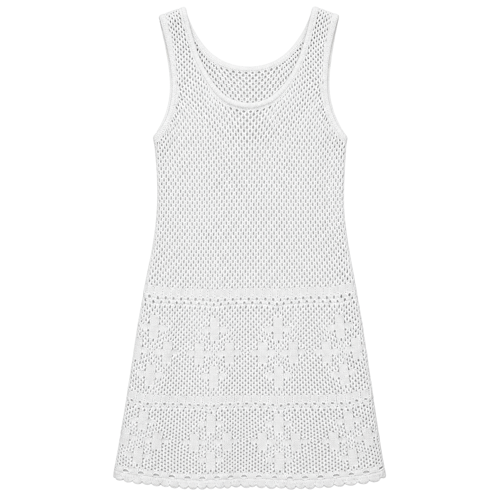 Sundance Sleeveless Crochet Mini Dress Size L White Cotton Resortwear Boho 1