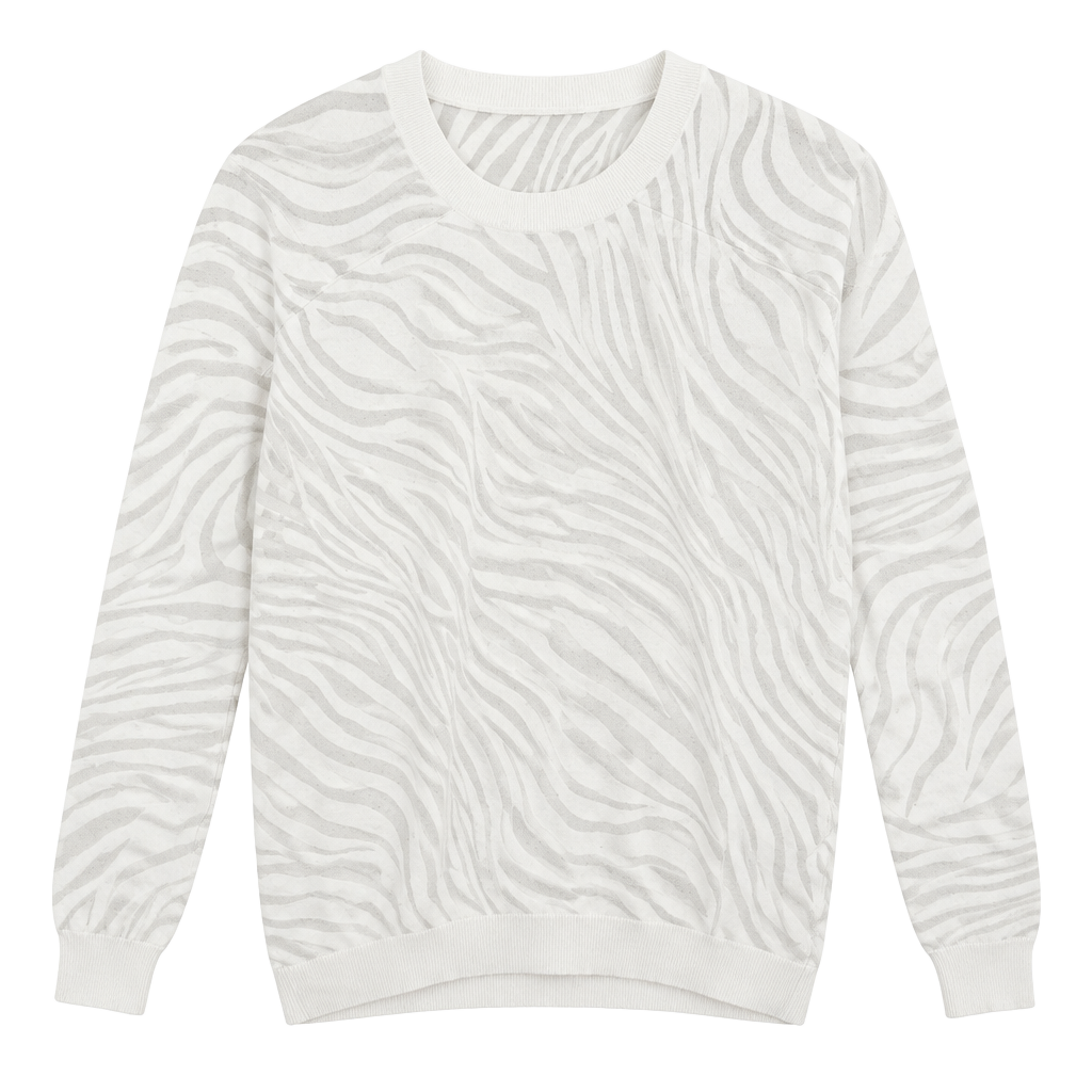 BCBGMAXAZRIA Women’s Crewneck Long Sleeve Sweater Size S White Zebra Print 1