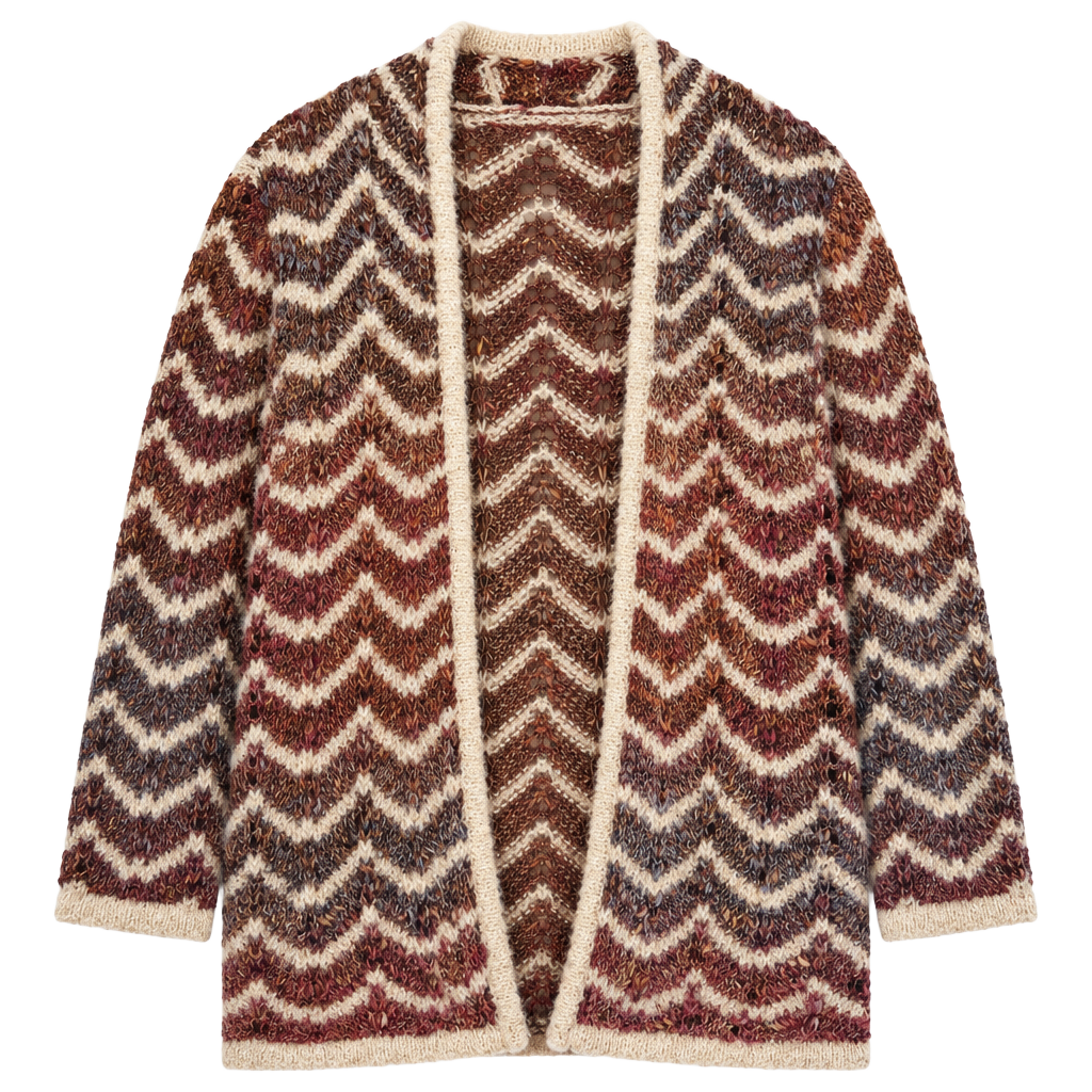 Ponsesa Chunky Knit Open Front Cardigan Size S Multicolor Chevron Hippie Boho 1