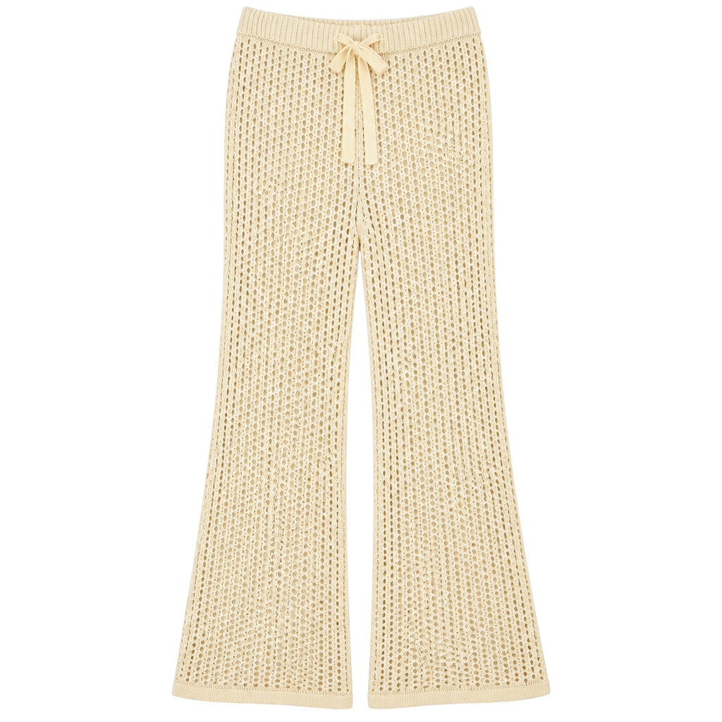 Earthbound Trading Co Open Knit Wide Leg Pants Size S Cream Boho Resort 1
