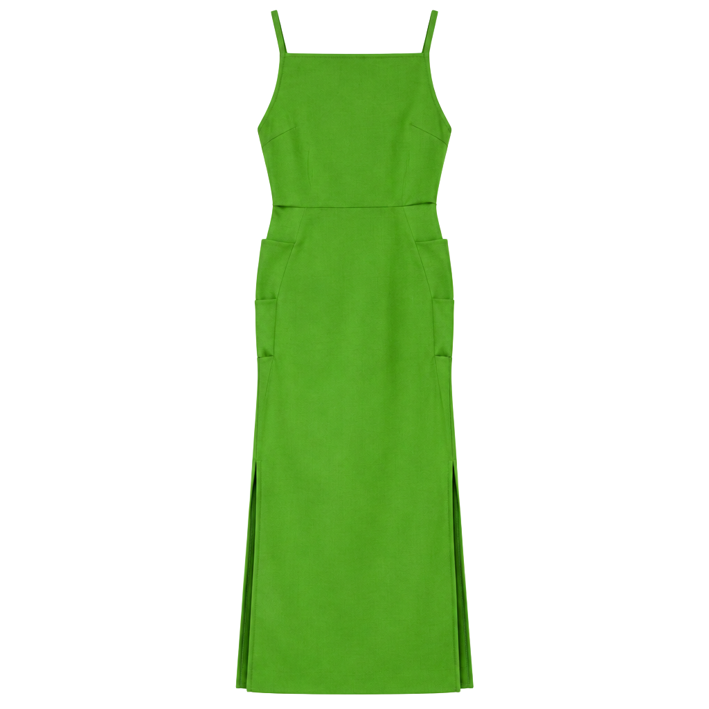 ELLIATT Lime Green Ruched Midi Dress Size L Strappy Bodycon Occassion 1