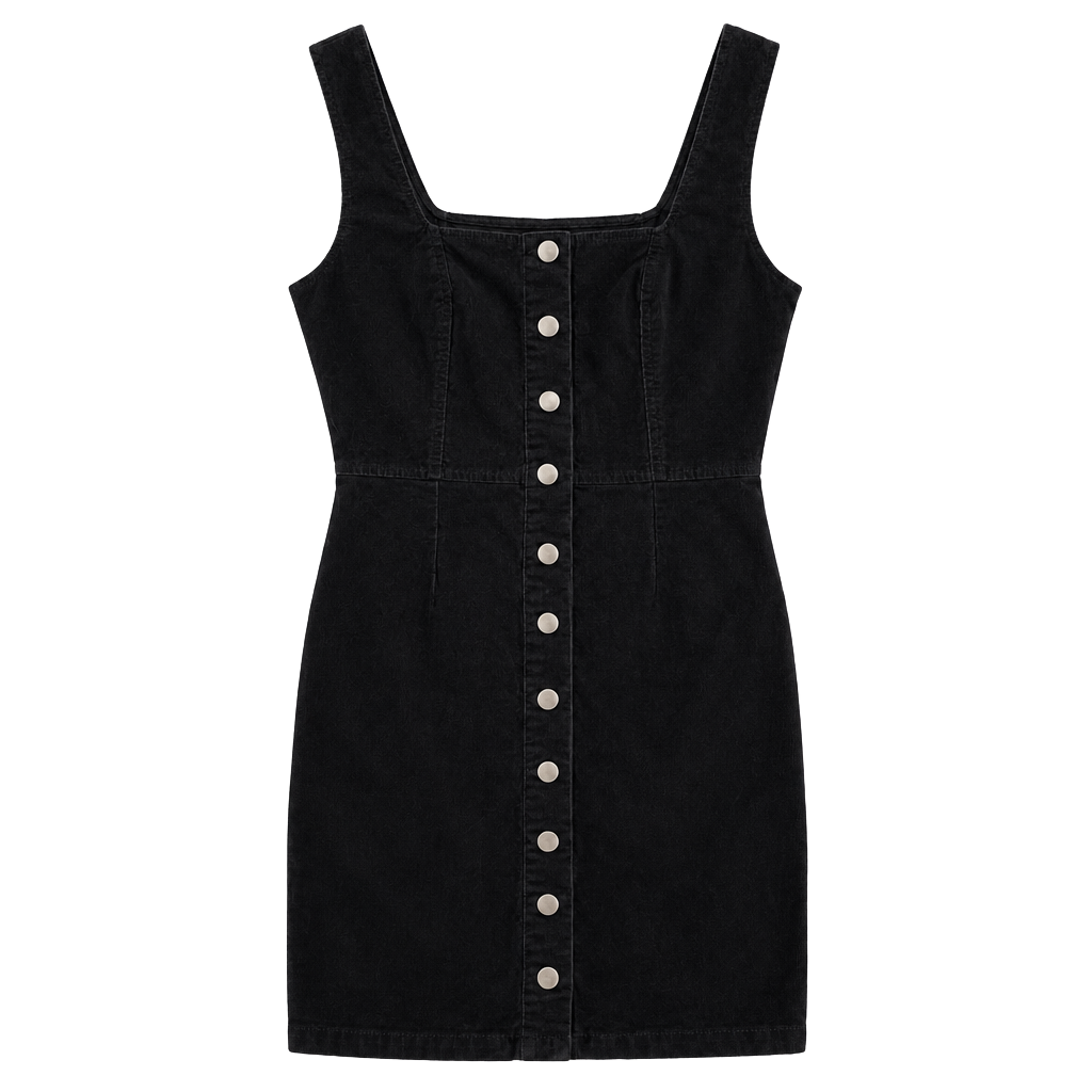 Urban Outfitters Corduroy Mini Dress Size US 12 Black Button Front Grunge Y2K 1