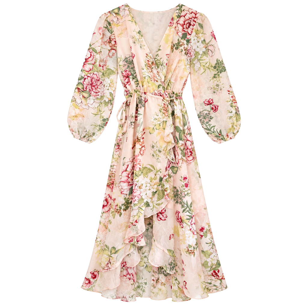 New York & Co Floral Wrap Maxi Dress Size XL Petite Pink Floral Boho 1
