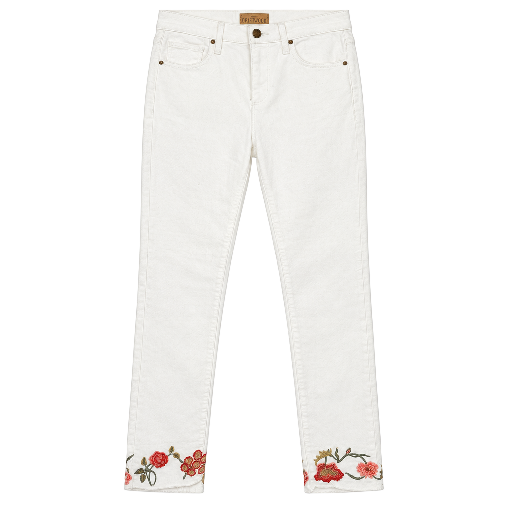 Driftwood Women’s Colette Jeans Size 26 White Floral Embroidery Boho Western 1