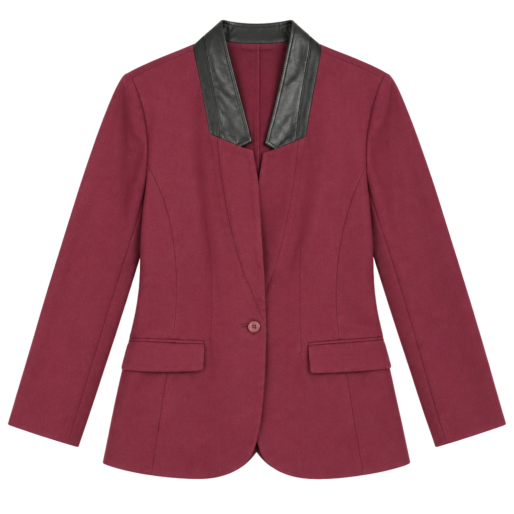 Lane Bryant The Bryant Blazer Size 28 Burgundy Faux Black Leather Trim Workwear 1