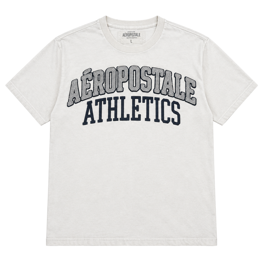 Aeropostale Athletics Graphic T-Shirt Size XL Off-White Frayed Distressed 1