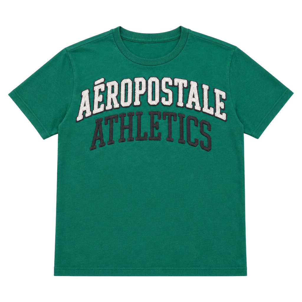 Aeropostale Athletics T-Shirt Size L/G Green Cotton Graphic Applique 1