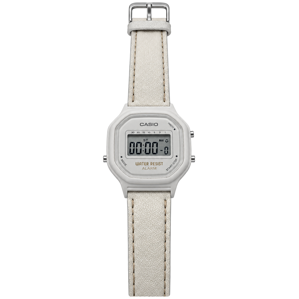 Casio LA-11W Digital Watch White Leather Strap 1