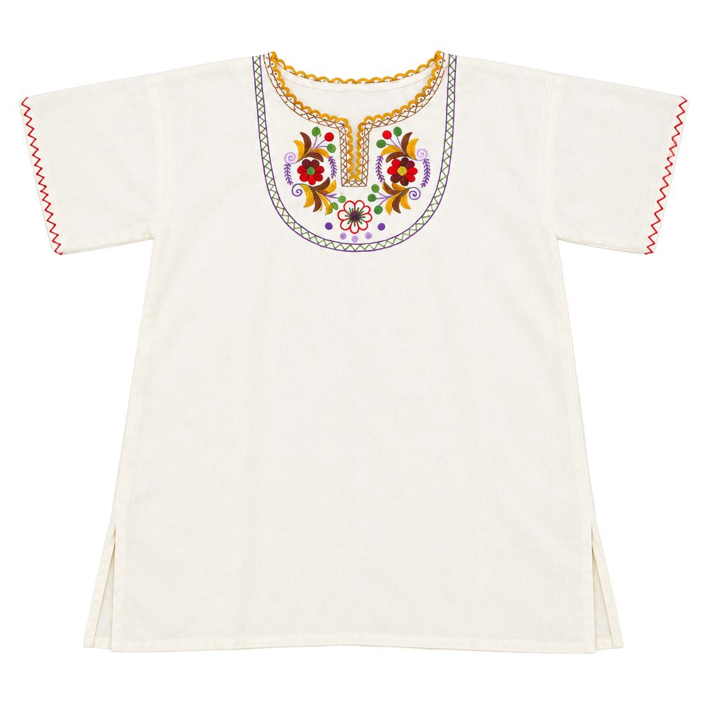 Mexican Artisan Embroidered Blouse White Floral Boho Peasant Top 1