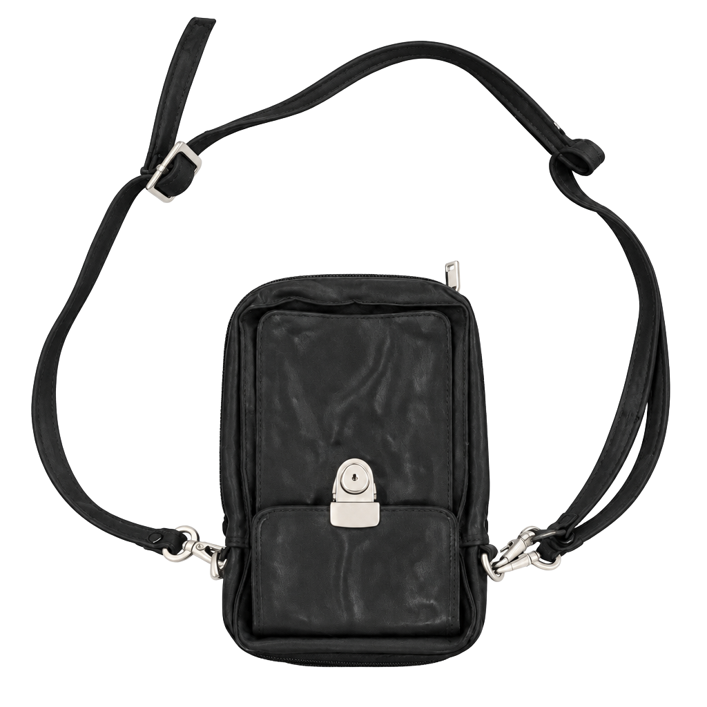 Black Leather Travel Organizer Crossbody Bag 1