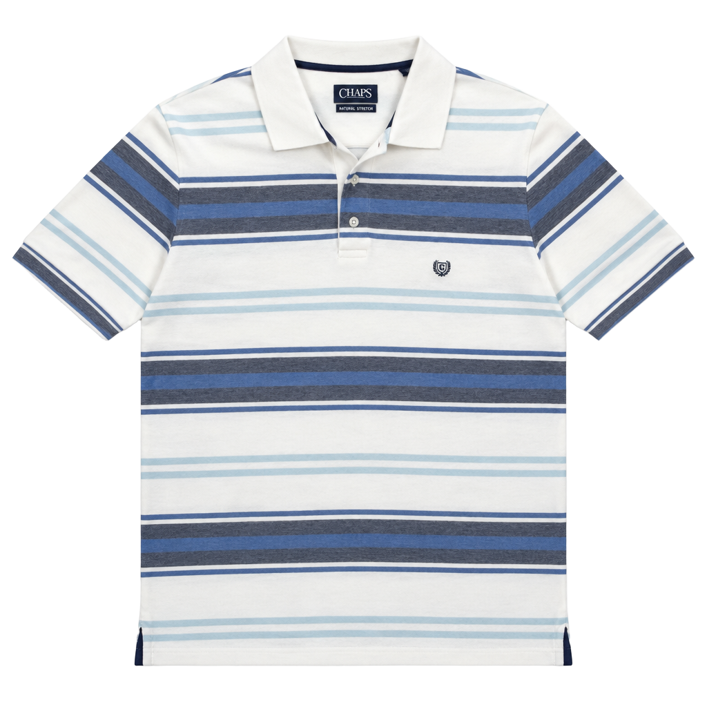 Chaps Striped Polo Size XL Blue White Natural Stretch 1