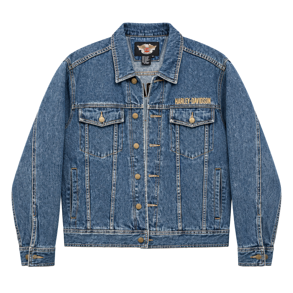 Harley-Davidson Denim Jacket Size M Blue Logo Trucker 1