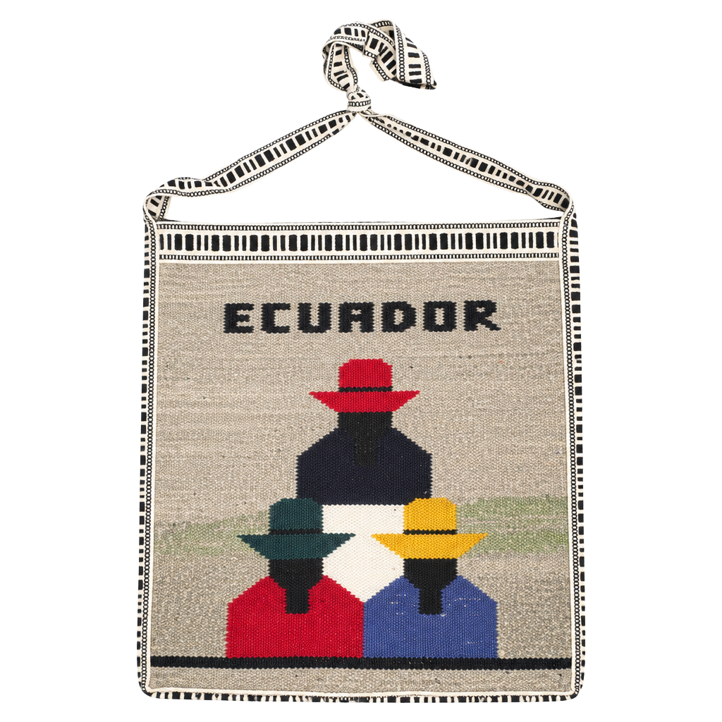 Handmade Ecuador Woven Wool Crossbody Bag Gray Folk Art 1