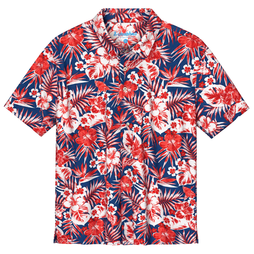 Chubbies Performance Polo Size M Red Blue Floral Hawaiian Golf Shirt 1