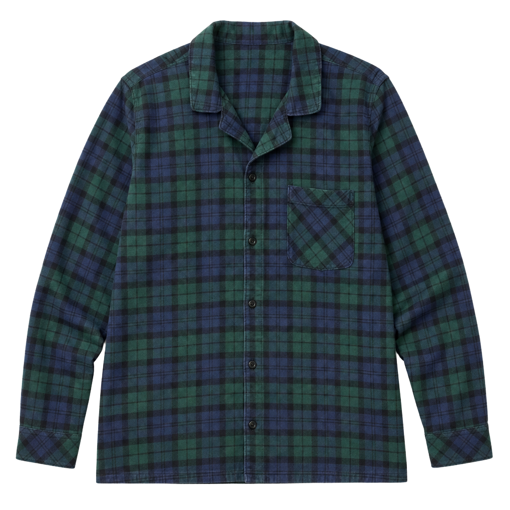 Pendleton Men's XL Green and Navy Plaid Long Sleeve Cotton Flannel Pajama Shirt 1