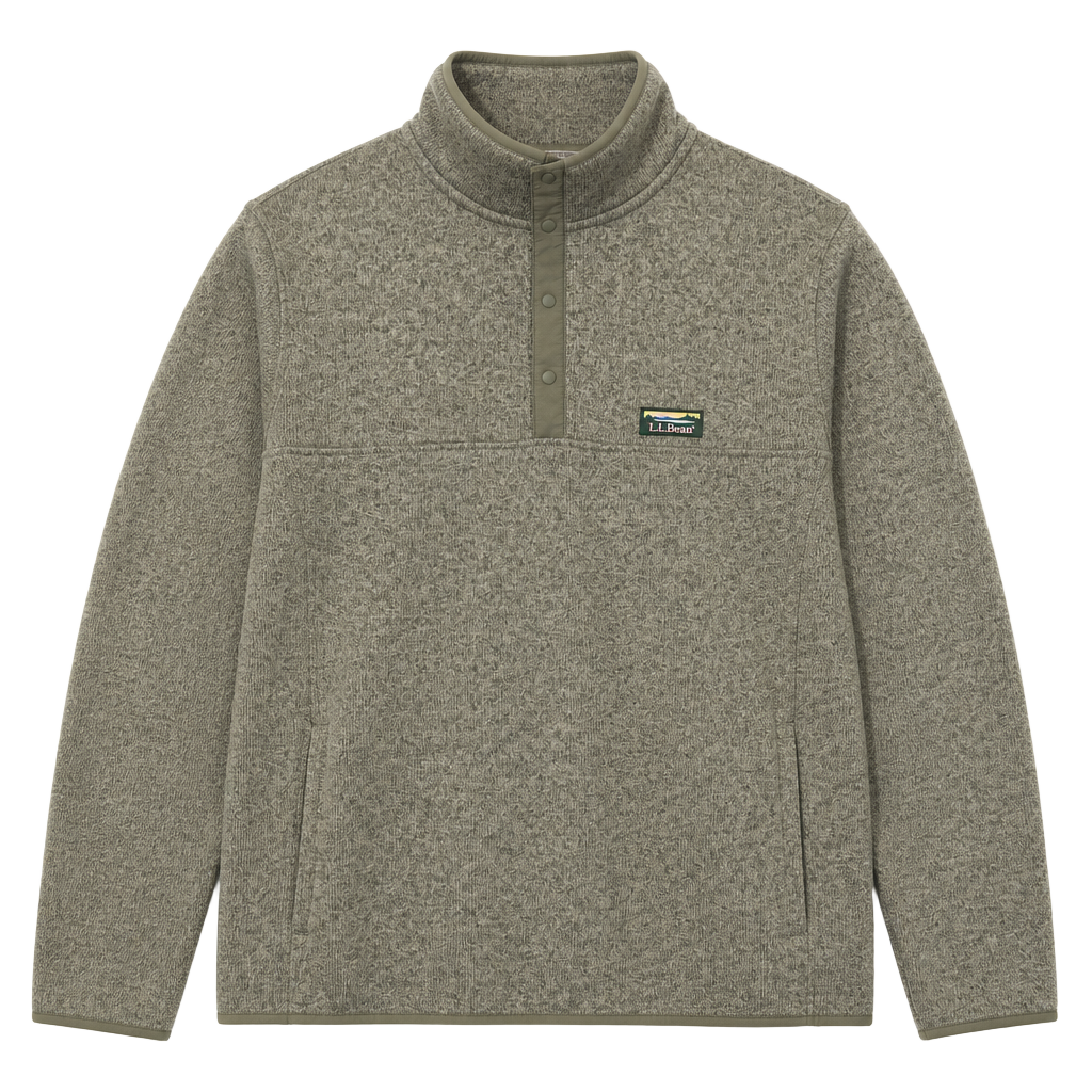 L.L.Bean Sweater Fleece Pullover Size L Tall Green Snap 1