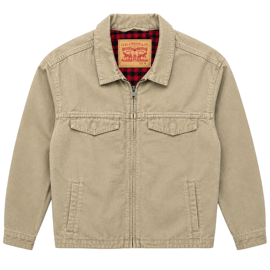 Levi Strauss & Co. Canvas Jacket Size XL Tan Red Plaid Lined 1