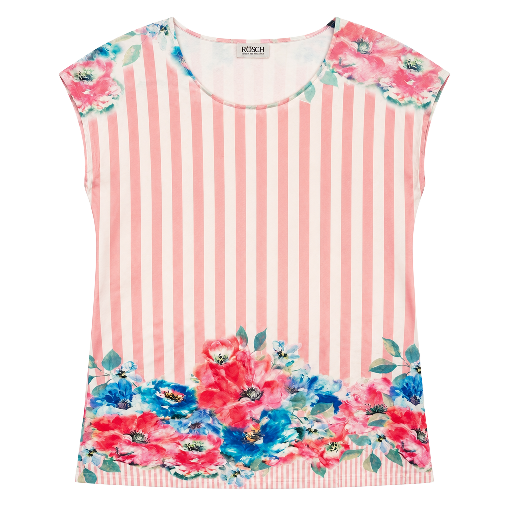 Rösch Creative Culture Blouse Size UK 14 Pink Stripe Floral Top 1