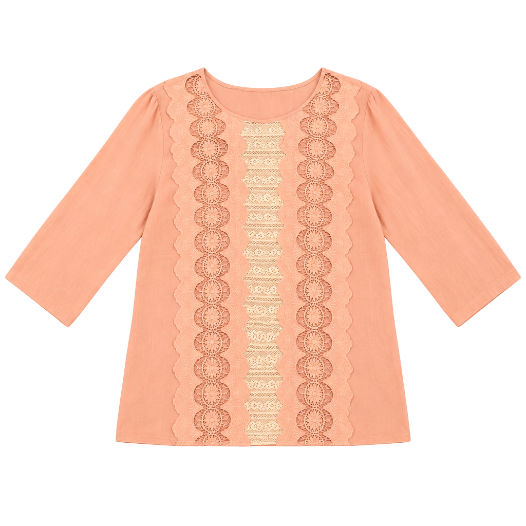 Beyond Vintage Blouse XL Pink Lace Front Rayon Top 1