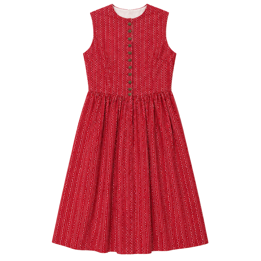 Vintage German Dirndl Dress Red Floral Size 42 1