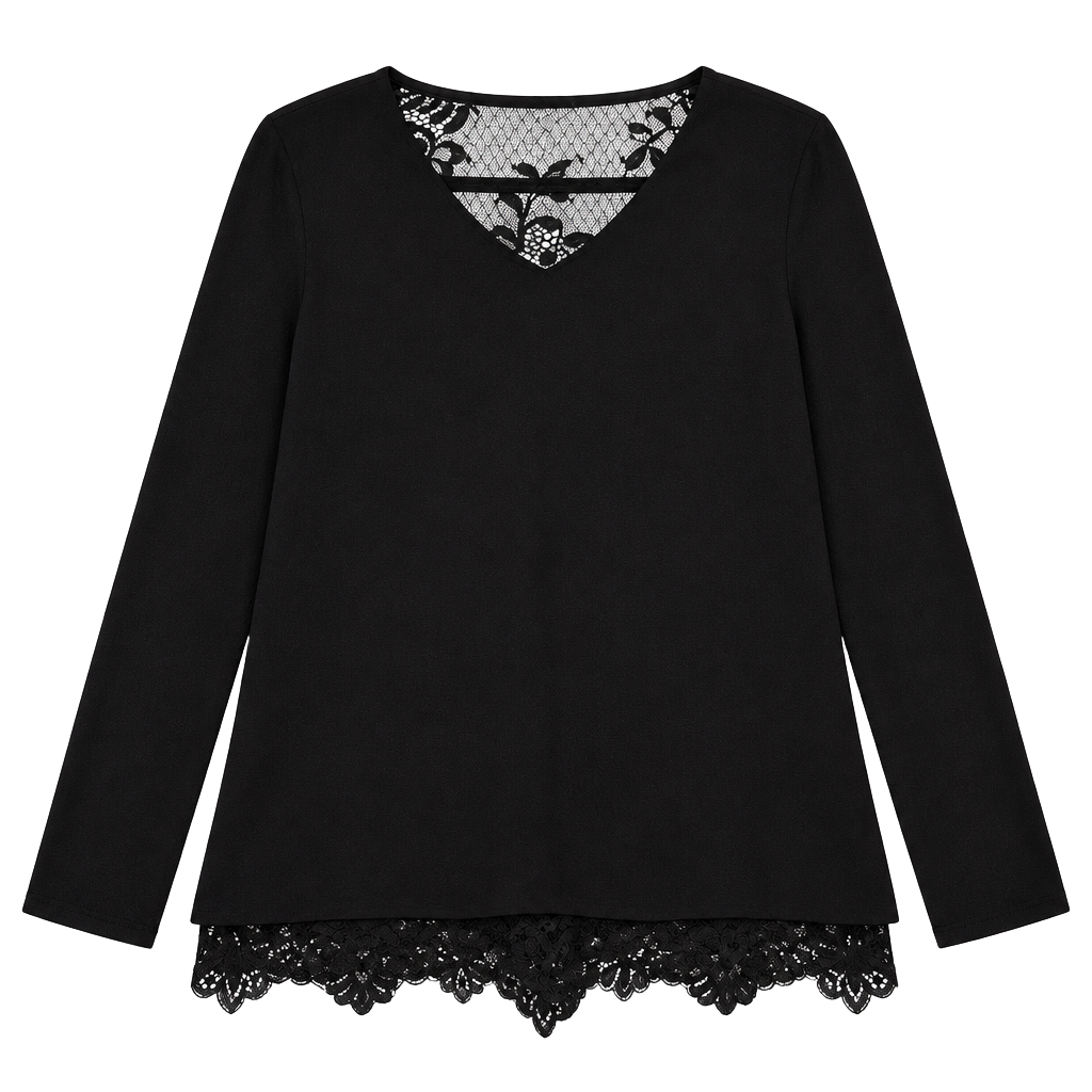 Cabi Black Long Sleeve Lace Trim Top Size S 1