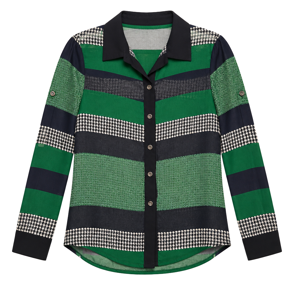i. fashion Long Sleeve Button Down Shirt Green U.S.A. 1
