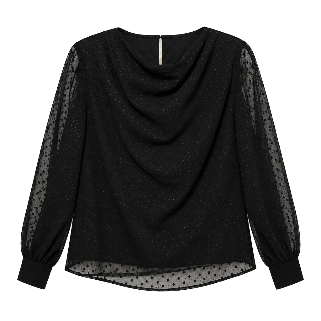 Calligraphie Black Sheer Polka Dot Blouse Size S 1
