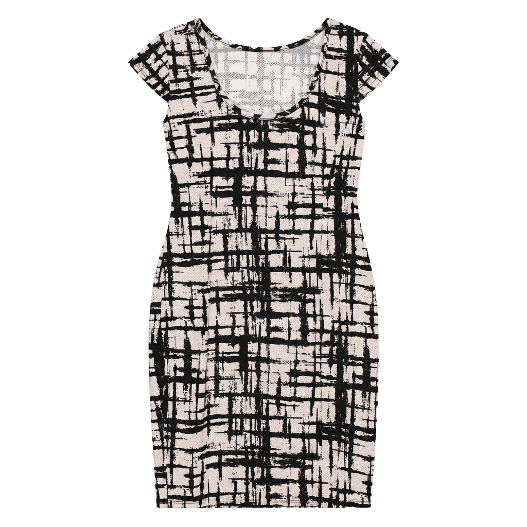 Black White Abstract Plaid Bodycon Dress 1