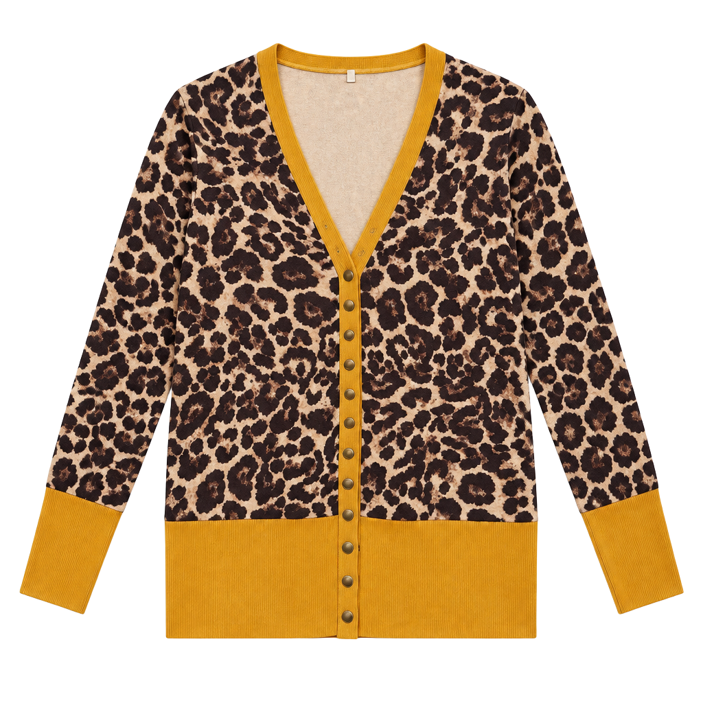 Unbranded Leopard Print Cardigan Mustard Trim 1