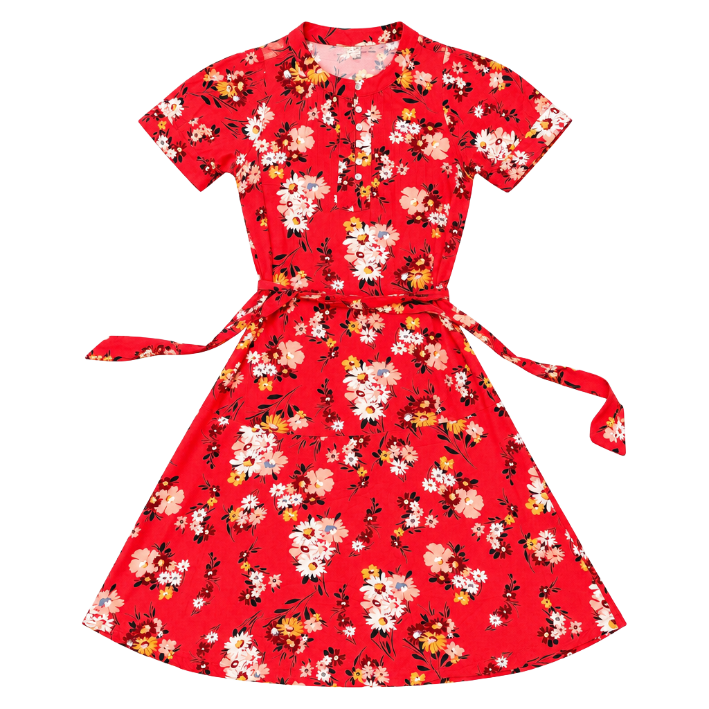 LOFT Floral Dress Size XXS Red Short Sleeve Belted 1
