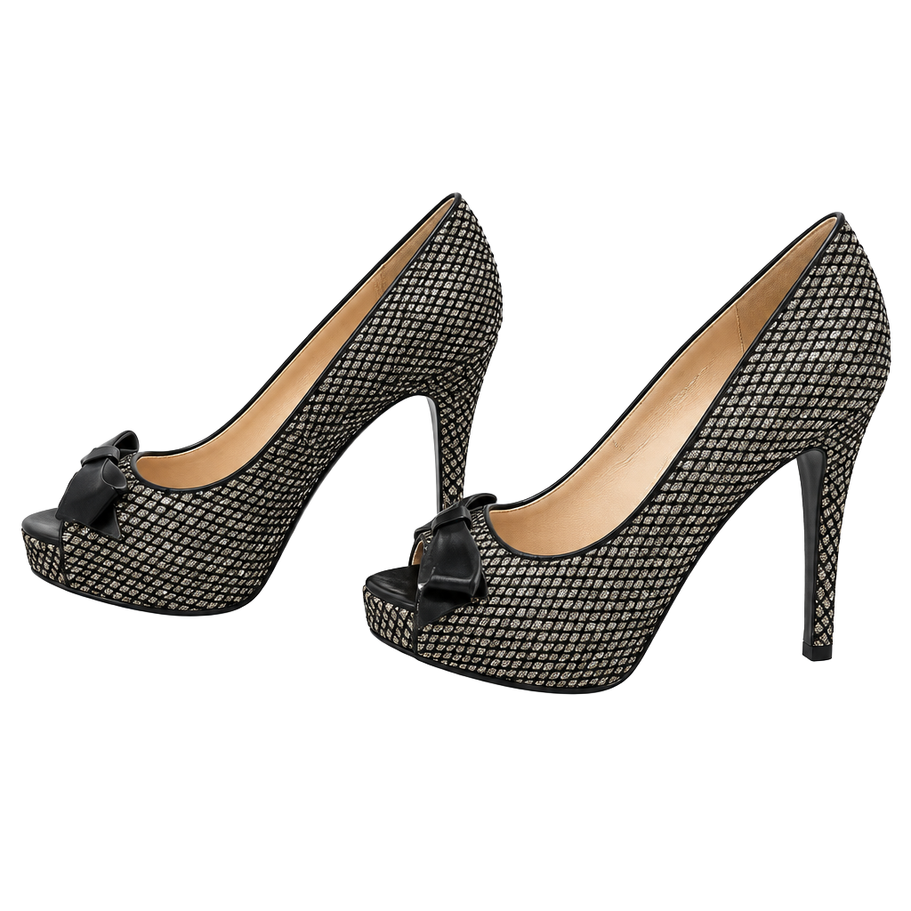 Nine West Peep Toe Heels Size 7.5 Black Gold Glitter 1