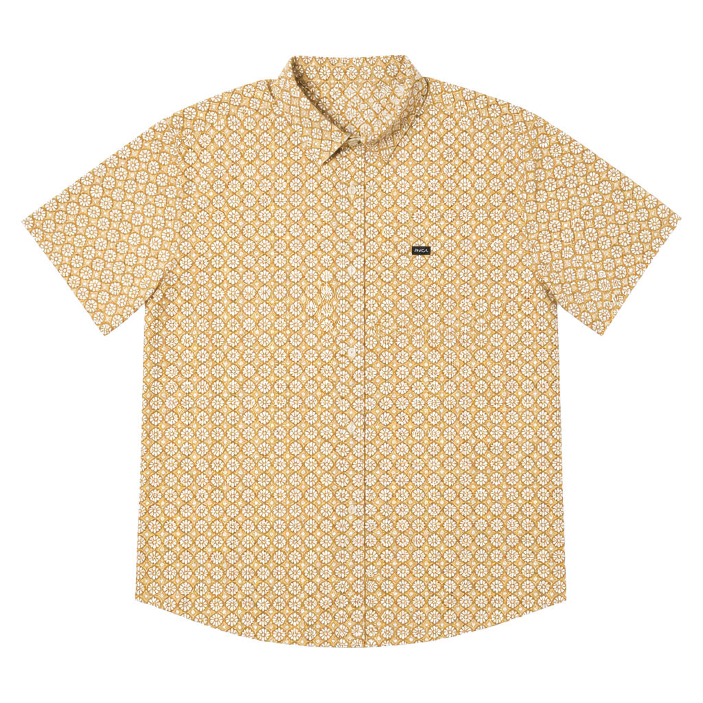 RVCA Men’s L Button Up Shirt Floral Geometric Pattern Short Sleeve 1