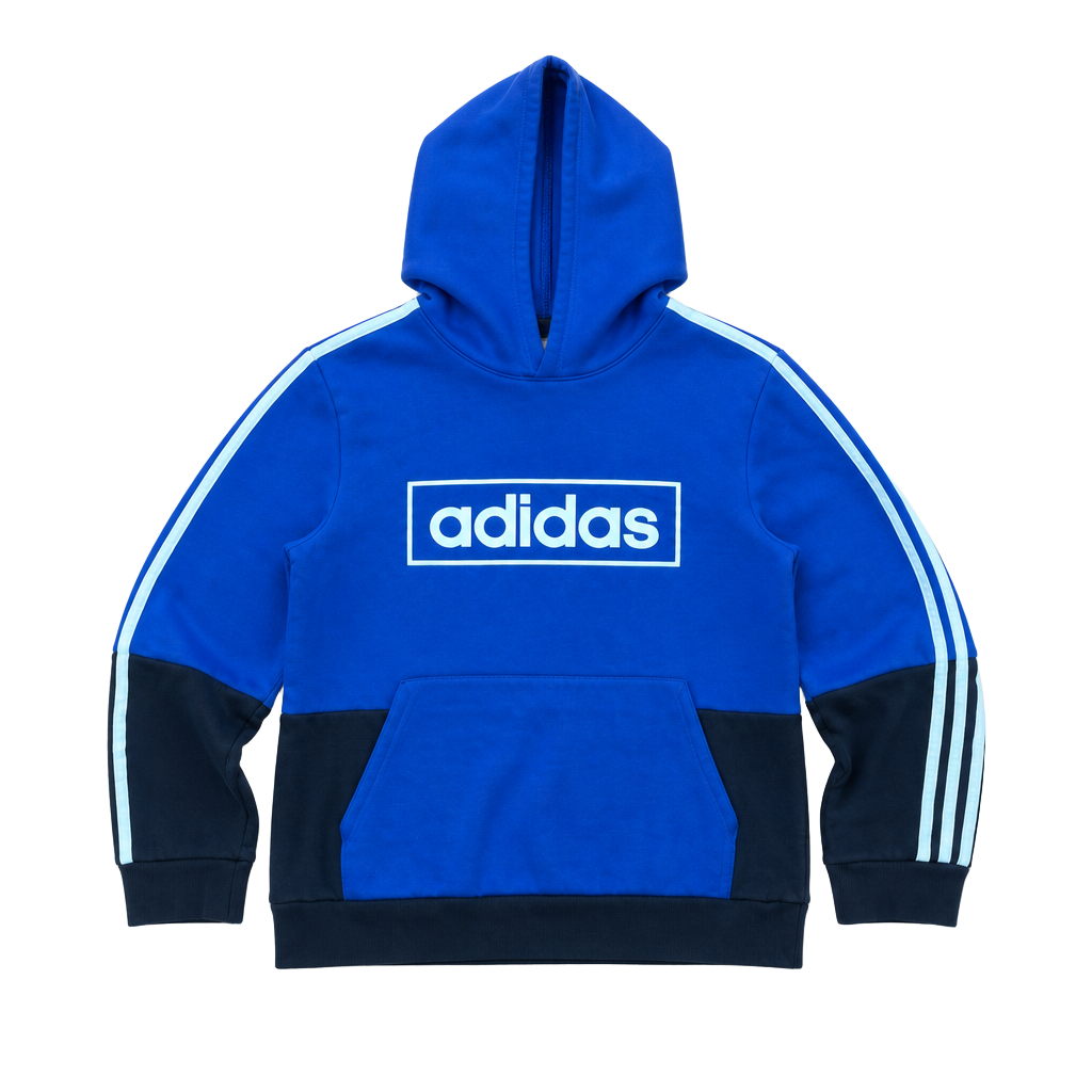 Adidas Blue & Black Colorblock Box Logo 3-Stripes Pullover Hoodie 1