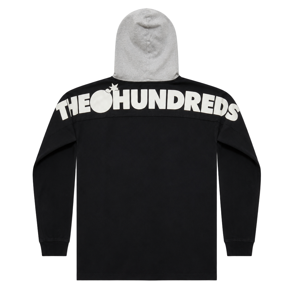 The Hundreds Jersey Style Hooded Long Sleeve Shirt Black/Grey Size M 1