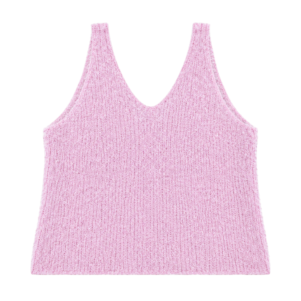 Iris Fuzzy Sweater Tank Size L Pink V-Neck Eyelash Knit Cropped Top 1