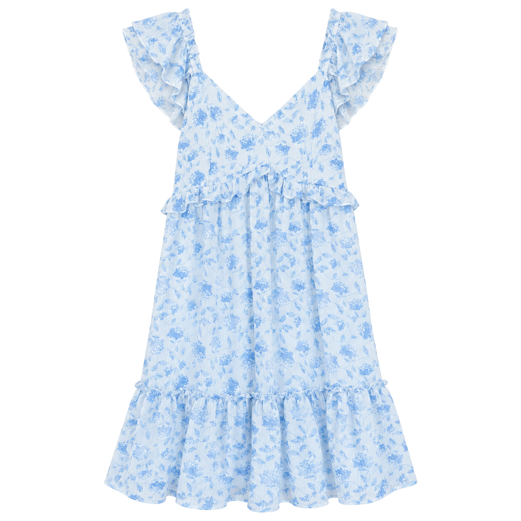 Altar'd State Dress Size XL Blue Floral Ruffle Mini Tiered 1