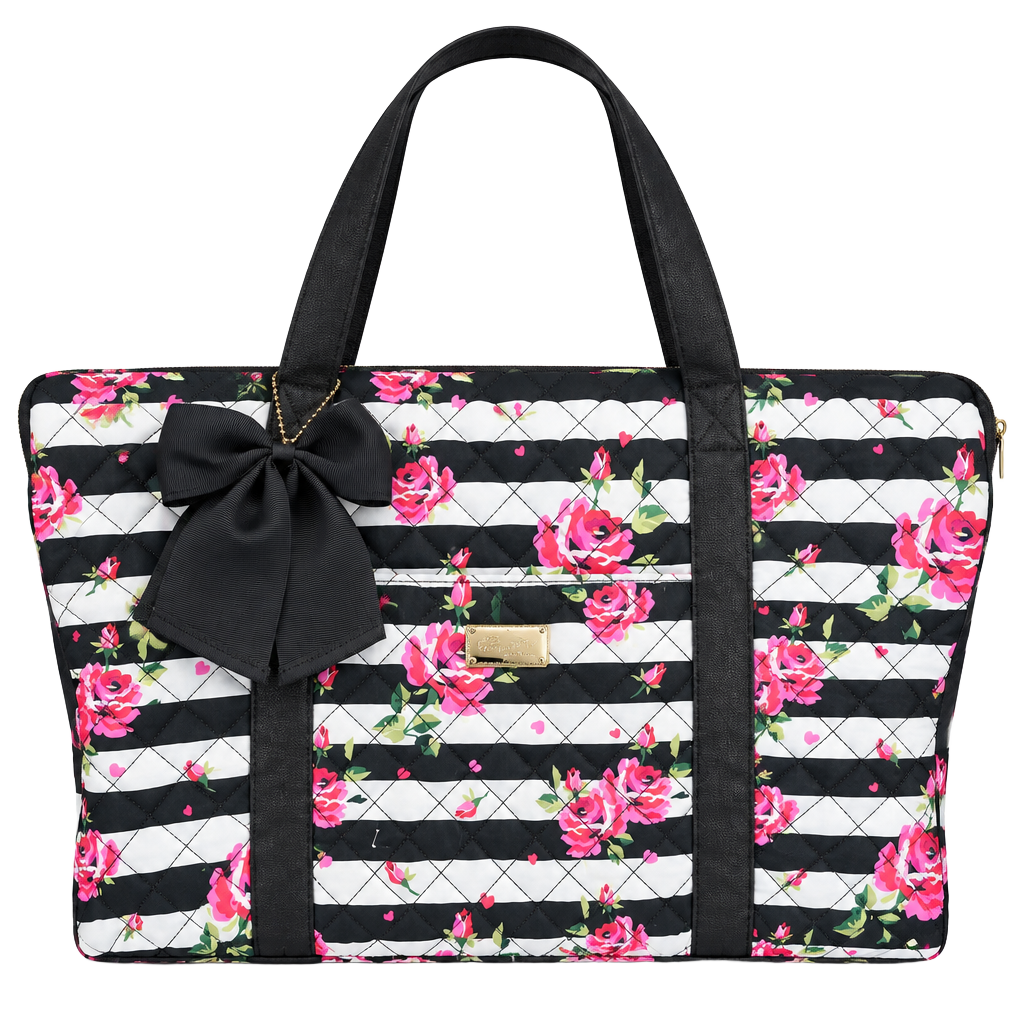 Luv Betsey by Betsey Johnson Quilted Weekender Bag Black White Floral Bow 1