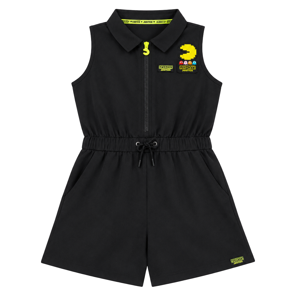Justice Pac-Man Sleeveless Romper Size XL Plus Girls , Black Zip Front 1