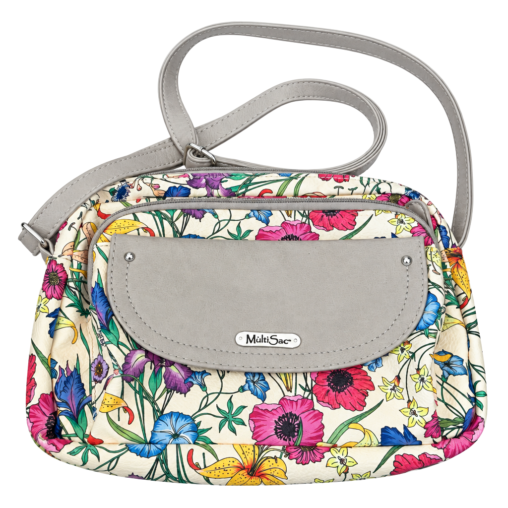 MultiSac Zippy Triple Compartment Crossbody Bag White Belladonna Floral 1