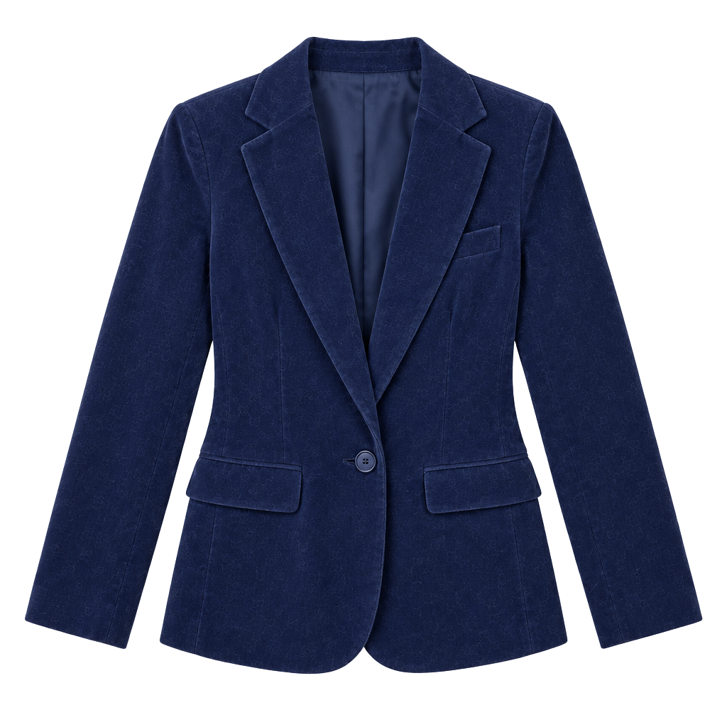 Hiatus Velvet Blazer Size 16 Blue Cotton Jacket 1