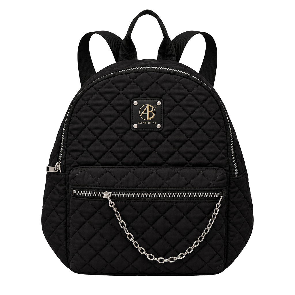 Alexis Bendel Black Quilted Nylon Backpack With Chain Accent 1