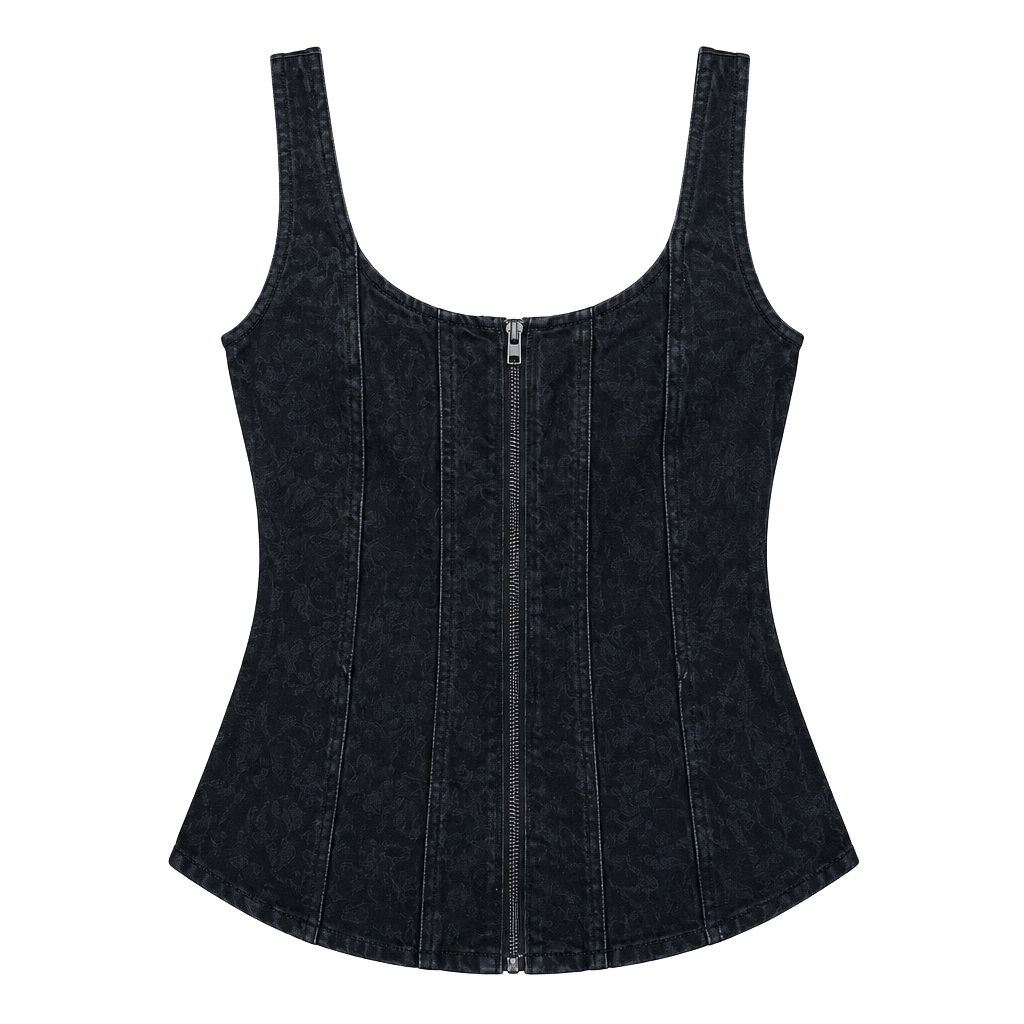 Universal Thread Denim Corset Top Size 10 Black Zip Front 1
