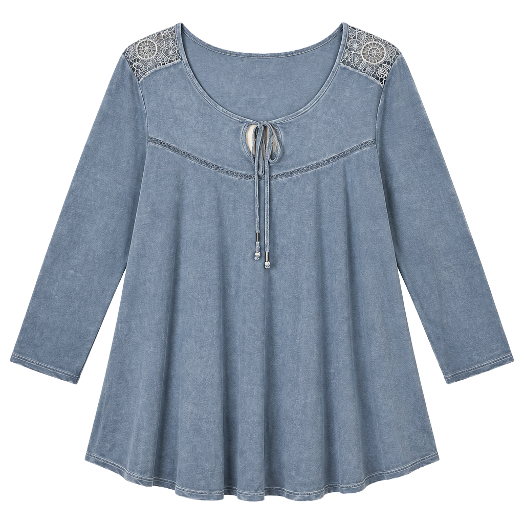 Madison & Berkeley Lace Shoulder Tunic Top Size L Blue 1
